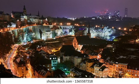 Luxembourg city lights in winter