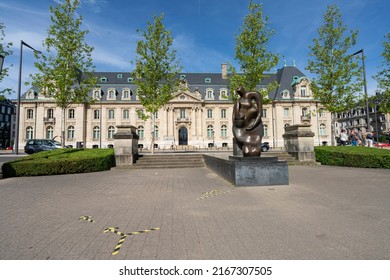 Luxembourg City, May 2022. Panoramic View Of The Spuerkees Bank Headquarters Building In The City Center