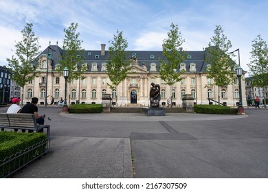 Luxembourg City, May 2022. Panoramic View Of The Spuerkees Bank Headquarters Building In The City Center