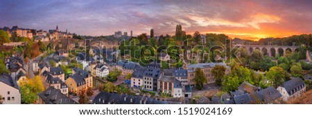 Luxembourg City, Luxembourg. Panoramic cityscape image of old town Luxembourg City skyline during beautiful sunrise.