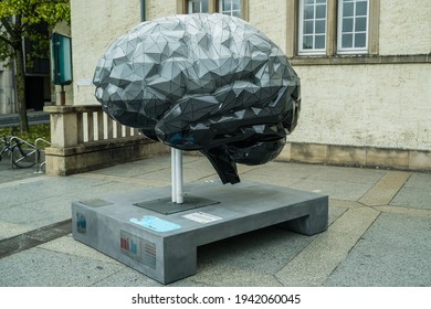 Luxembourg City, Luxembourg - September 24 2019: One of Ten Giant Sculptures entitled Mind the Brain as a fundraising awareness by Luxembourg Centre for Systems Biomedicine 