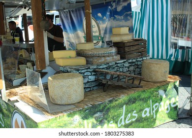 Luxembourg, Luxembourg March 13 2019: Weekly market with good tasting selmade cheese to buy. Image by Raphaëlla Goyvaerts