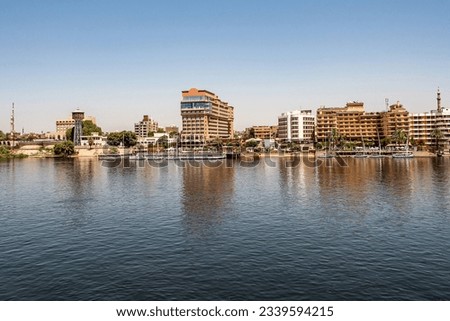 Luxor, Egypt city seaflont hotels buildings Nile river bank