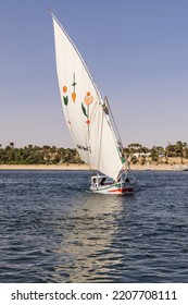 Luxor, Egypt. February 24, 2022. Felucca Carrying Tourists On The Nile River.