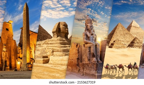 Luxor and Giza views in one collage of Egypt - Shutterstock ID 2153627319
