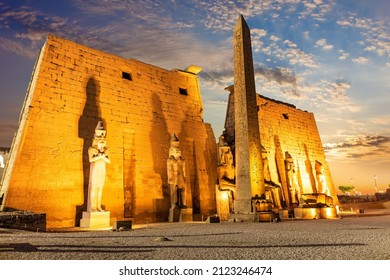Luxor Temple side view, beautiful sunset light, Egypt