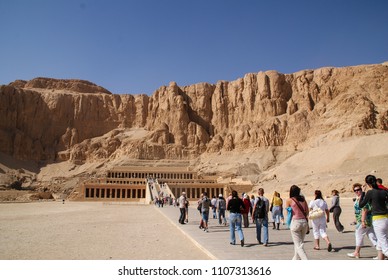 Luxor,Egypt - 02.03.2010: Tourists Are Going To Visit The Temple Of Hatshepsut, Fifth Pharaoh Of The Eighteenth Dynasty Of Egypt 