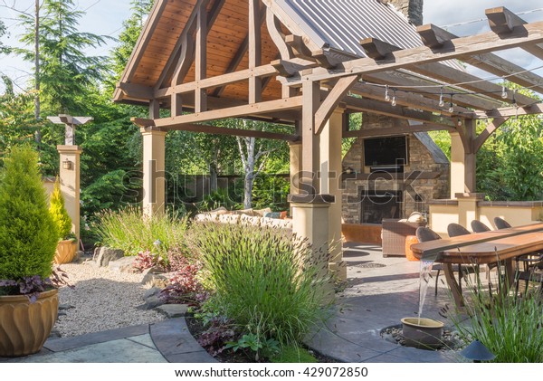 Luxurious Backyard Patio Shelter Complete Fireplace Stock Photo Edit Now 429072850