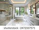 A luxurious bathroom with a freestanding bathtub