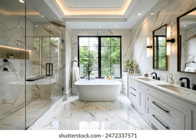 A luxurious bathroom with a freestanding bathtub