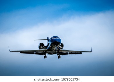 Luxurious Black Jet Coming In For Landing.