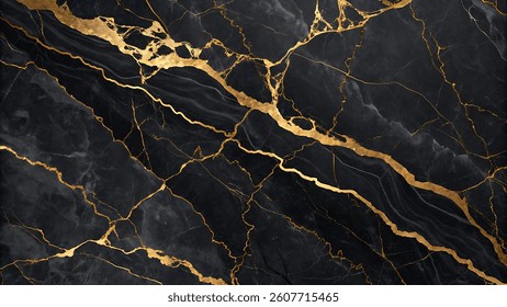 A luxurious black marble texture with dramatic gold veins, perfect for ceramic tiles, backgrounds, and upscale design visuals.