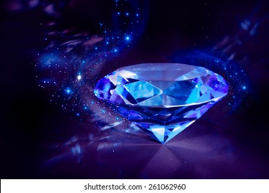 Luxurious Blue Diamond Shining On A Black Background