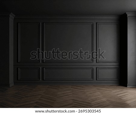 Luxurious Dark Empty Room Interior Background with Wainscoting Wall