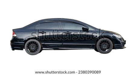 Luxurious dark gray or black sedan sports car is isolated on white background with clipping path.
