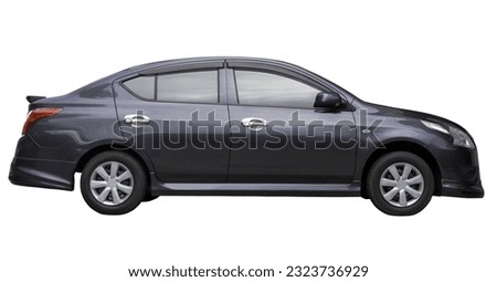 Luxurious dark gray sedan sportcar is isolated on white background with clipping path.