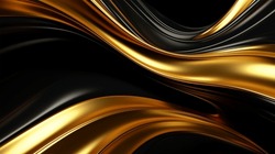 Luxurious Golden Background With Satin Drapery. 3d Illustration, 3d Rendering.3d Abstract Modern Business Background Wallpaper Background Golden With Black Wavy Lines