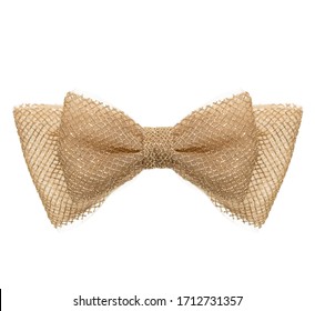 Luxurious Lace Hair Clip Bow, Gold With Crystals And Sequins, Clipping Path, Isolated On White Background