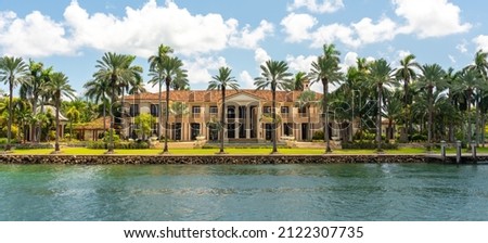 Luxurious mansion with palm trees in Miami Beach, florida, USA