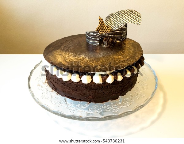 Luxurious Modern Dark Chocolate Cake Decorated Stock Photo Edit