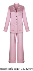 Luxurious Satin Pink Pajama Suit, With Long Sleeves And Pants, Isolated On A White Background, Clipping, Ghost Mannequin