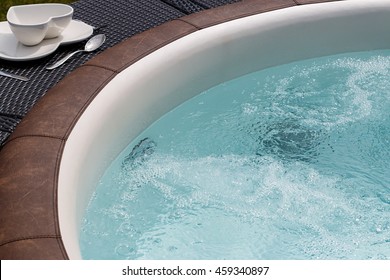 Luxurious Standalone Hot Tub Or Jacuzzi With Hot Bubbling Water