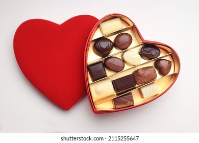 Luxurious valentine chocolates in a velvet, heart shaped gift box