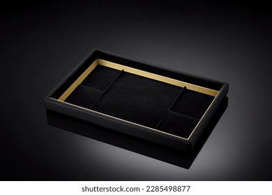 Luxurious Velvet Jewelry Tray with Gold Bar Decoration on Dark Background