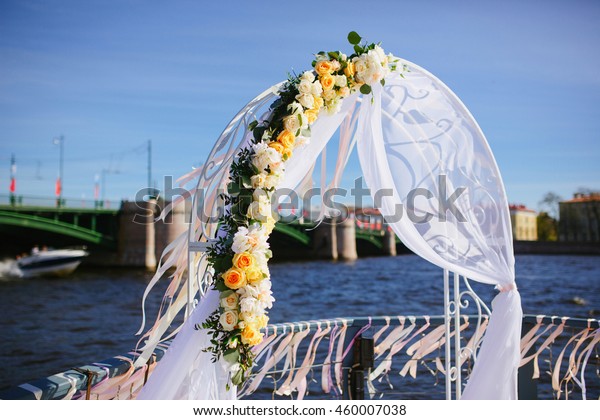Luxurious Wedding Arch Sheer Fabric Roses Stock Photo Edit Now
