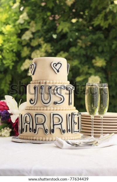 Luxurious Wedding Cake Two Champagne Flute Stock Photo Edit Now