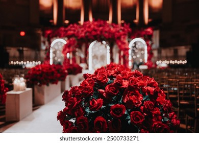 Luxurious wedding interior Wedding stage, interior design, roses for decoration, red is the main color - Powered by Shutterstock