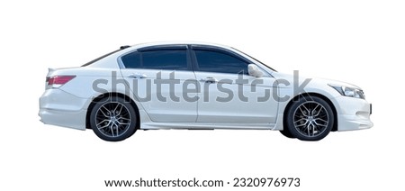 Luxurious white sedan sportcar is isolated on white background with clipping path.