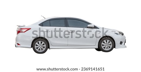 Luxurious white sedan sportcar is isolated on white background with clipping path.	