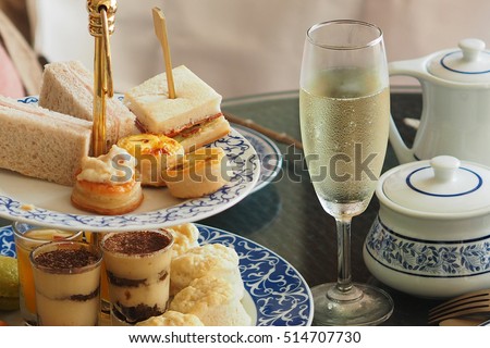 luxury afternoon tea with a sparkling wine