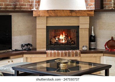 Luxury apartment interior with fireplace 