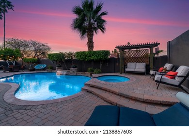 A luxury back yard with a pool  - Shutterstock ID 2138867603