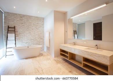 Luxury Bathroom Features Basin  And Bathtub Home, House ,building