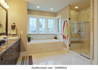 Luxury Bathroom With Granite Countertops And Flooring