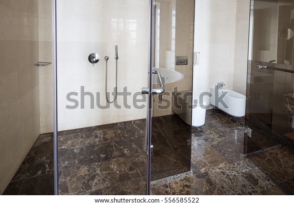 Luxury Bathroom Interior Glass Shower Bath Interiors Stock