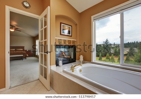 Luxury Bathroom Interior Orange Brown Walls Stock Photo Edit Now