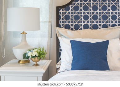 luxury bedroom in blue color tone, interior design