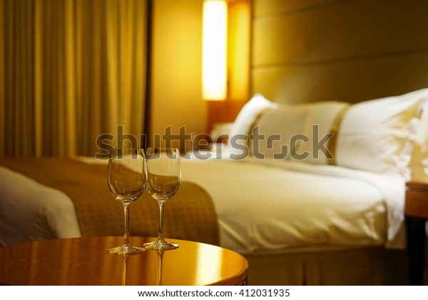 Luxury Bedroom Empty Red Wine Glasses Stock Photo Edit Now