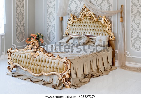 Luxury Bedroom Light Colors Golden Furniture Stock Photo