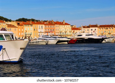 Luxury Boats Anchored In St. Tropez In French Riviera