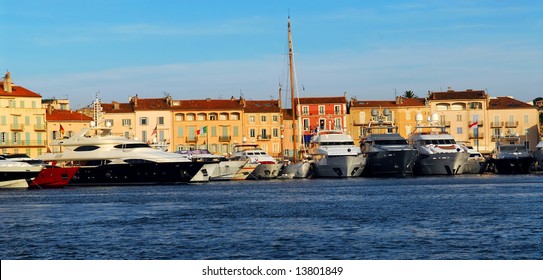 Luxury Boats Anchored In St. Tropez In French Riviera