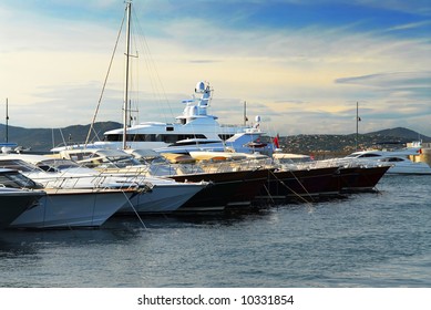 Luxury Boats At The Dock In St. Tropez In French Riviera