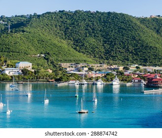 Luxury boats in the harbor of Charlotte Amalie off the coast of St Thomas in the US Virgin Islands