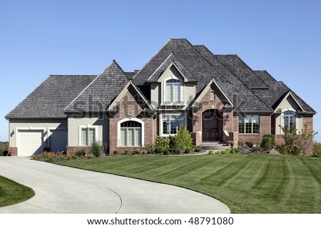 Luxury Brick Home Cedar Shake Roof Stock Photo (Edit Now ...