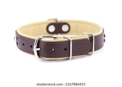 Luxury Brown Dog Collar With Crystals On A White Background 