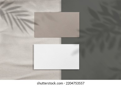 Luxury business card moukup paper.Square Paper Mockup with realistic shadows overlays leaf. Shadow Of A Tropical Plant.